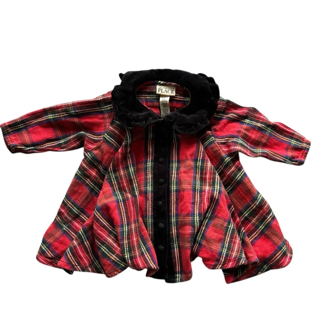 90s Vintage The Children’s Place Plaid Velour Christmas Coat Size 18m